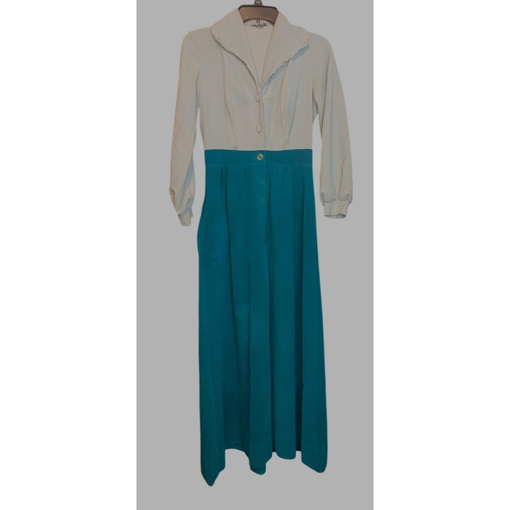 Vintage Vanity Fair House Dress Night Gown Fleece Polyester Teal Small